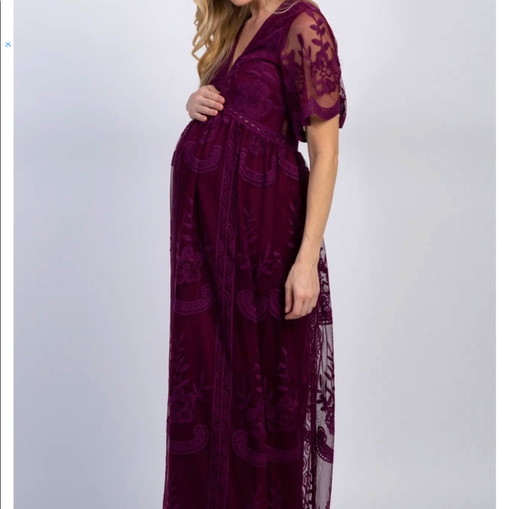 PinkBlush Deep Burgundy Lace Maternity Maxi Dress